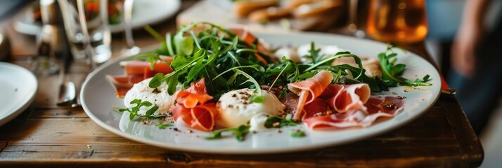 Sticker - Plate of Appetizers Featuring Burrata Cheese and Prosciutto