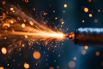 Aufkleber - Fiery particles burst out dynamically from a close-up of a spark, creating a captivating and energetic display that emphasizes the raw power and intensity of fire in motion.