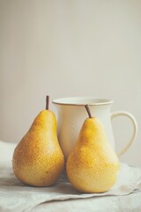 The vintage feeling of fresh pears on a wooden table