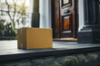 © 92ashrafsoomro - blank shipping box on the house porch. home delivery service