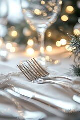 Stylish holiday table adorned with pearl beads and utensils