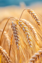 The ear of barley in a field is ready to be harvested in close-up