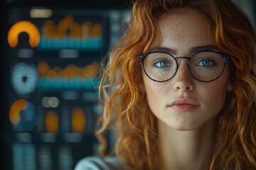 Poster - a female marketing executive analyzing campaign performance and making data-driven decisions to opti