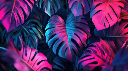 Wall Mural - Neon Tropical Leaves