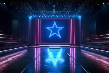 Sticker - Neon Star Stage with Purple and Blue Lights