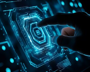 Poster - A hand interacting with a digital interface, showcasing futuristic technology and glowing circuit patterns.