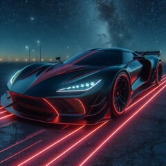 Wall Mural - Midnight Racer in Red Neon