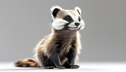 Playful baby badger with soft fur and friendly expression, beautifully rendered in 3D against a pristine white backdrop