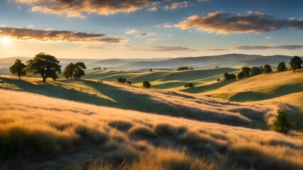 Wall Mural - A field of grass with trees in the background