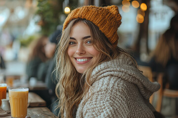 Wall Mural - A couple of women enjoying a casual brunch at a cozy cafe, sharing smiles and laughter. Concept of everyday relationships and joy.