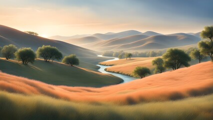 Wall Mural - A beautiful landscape with a river running through it