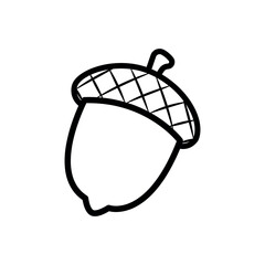 Wall Mural - acorn, oak nut, black line vector illustration, autumn season symbol, thick black outline, simple doodle design element