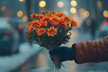 Aufkleber - a person handing out flowers to strangers on the street, brightening their day. concept of random ac