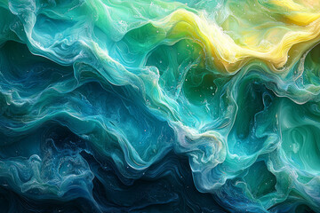 Poster - a gradient of colors from deep blue to bright green in a flowing, liquid pattern. concept of fluid c