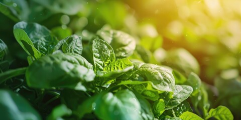 Wall Mural - Vertical Green Salad in a Hothouse with LED Lighting Close up