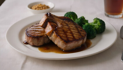 Wall Mural - maple glazed pork chops on a plate