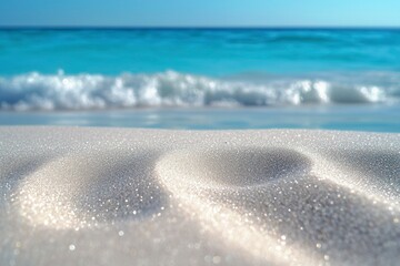 Wall Mural - Close-up of Shiny Sand with Defocused Ocean in Background