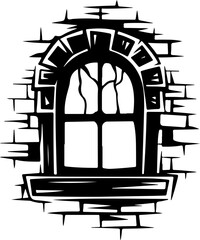 Sticker - Stylized Brick Wall Window Illustration