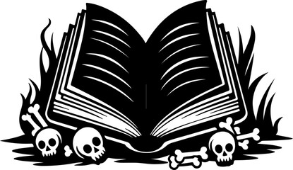 Wall Mural - Open Book with Skulls and Bones in Dark Design