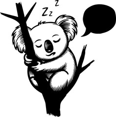 Wall Mural - Cartoon Koala Sleeping in a Tree with Speech Bubble