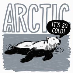 Sticker - Arctic Scene: Polar Bear in Cold Waters with Text