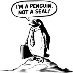 Poster - Cartoon Penguin in Suit with Briefcase Saying Funny Quote