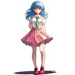 © atar - Anime girl with blue hair, green tie and pink skirt
