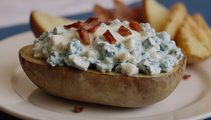 Wall Mural - baked potato with bacon bits and blue cheese