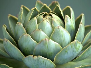 Close up of a Green Artichoke Bud with Lush Foliage