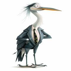 Wall Mural - Heron Tailor Occupation fantasy animal cartoon isolated whitebackground