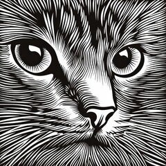 Wall Mural - The cat's muzzle can be used for a cover, postcard, poster, brochure, interior design, or presentation. Black and white illustration.