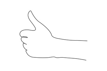 Leinwandbilder - Thumb up in one continuous line drawing. Hand showing like and great sign in simple linear style. Finger up symbol in editable stroke. Doodle contour vector illustration