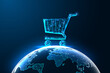© Inna - Global market, worldwide commerce, e-commerce, international trade concept. Shopping cart on Earth