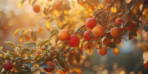 Canvas Print - Ripe fruits hanging from tree branches enticing a variety of creatures with their delicious flavors when fully matured