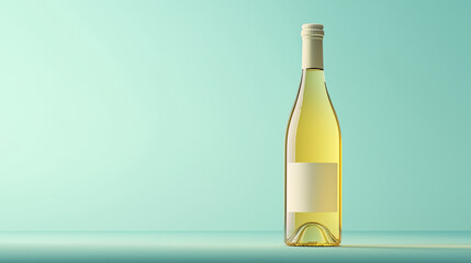 a bottle of chenin blanc with a classic label and cork against an isolated soft blue background