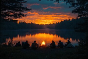 Sticker - Campfire Gathering Under Sunset Sky