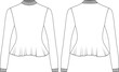 © sin - ribbed round neck crew neck ribbed cudd long sleeve peplum hem blouse top sweater template technical drawing flat sketch cad mockup fashion woman design style model