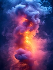 Wall Mural - Abstract swirl of vibrant blue, pink, and orange smoke against a black background.