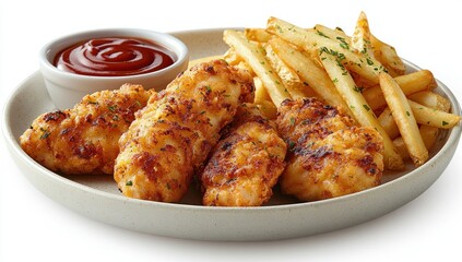 Poster - Crispy Chicken Tenders with Fries and Ketchup