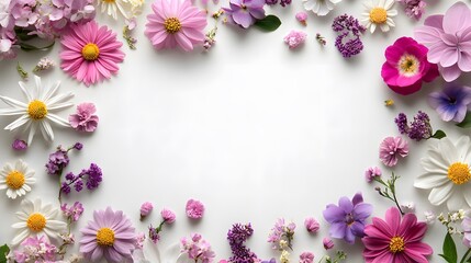 Wall Mural - Frame of flowers cut out on white
