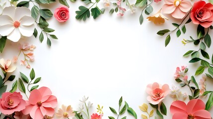 Wall Mural - Frame of flowers cut out on white
