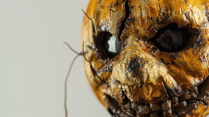 Scary halloween pumpkin face glowing on white background