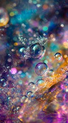 Aufkleber - Colorful macro shot of soap bubbles with bokeh effect. Abstract art and creativity concept
