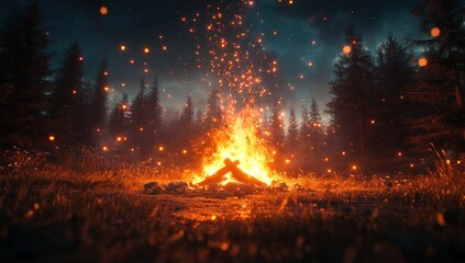 Canvas Print - Campfire in a Magical Forest