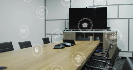 Poster - Animation of data processing and ecology icons over office
