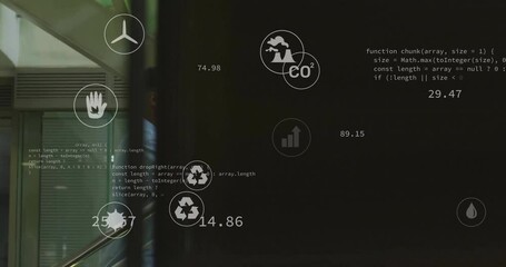 Poster - Animation of data processing and ecology icons over office
