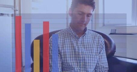 Poster - Animation of digital data processing over caucasian businessman using tablet