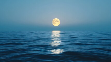 Wall Mural - a full moon reflecting on the surface of the ocean, creating a path of silver light.