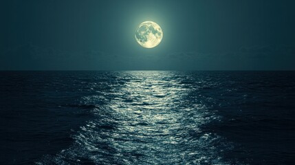 Wall Mural - a full moon reflecting on the surface of the ocean, creating a path of silver light.