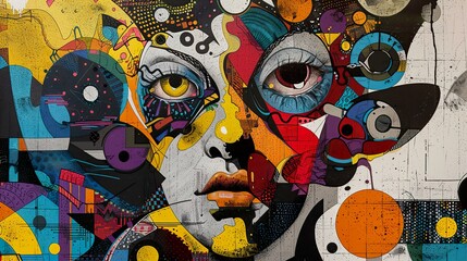 Wall Mural - Abstract Colorful Portrait with Geometric Shapes and Vivid Colors